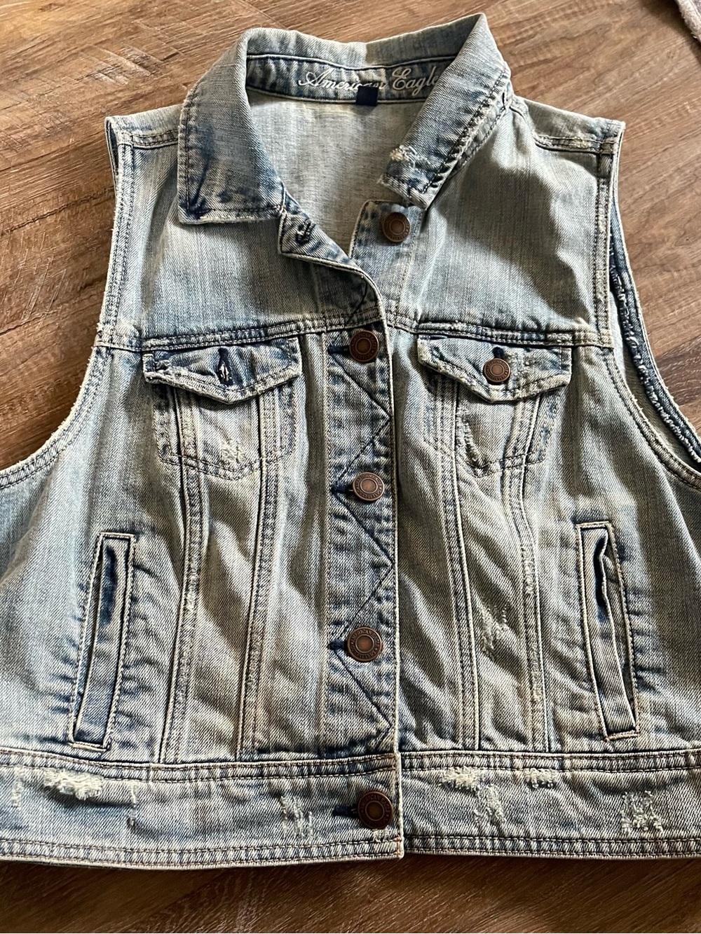 American Eagle Denim Vest Jean Distress XL Sleeveless y2k